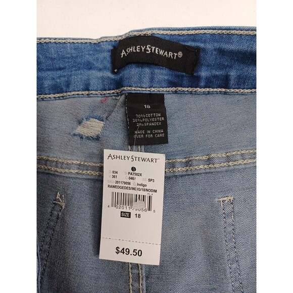 Ashley Stewart Capri Blue Jeans Denim Distressed Sz 18 NWT $49.50 Stretch - Picture 7 of 8